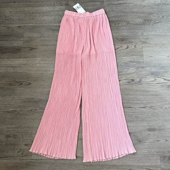Zara Plissé Pleated Palazzo Flowy Wide Leg Pants - Size M - Pink - NWT - Picture 12 of 12